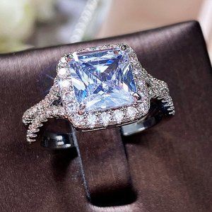 🌸925 Silver Plated High Quality Proposal Noble CZ Wedding Ring, MARR9427